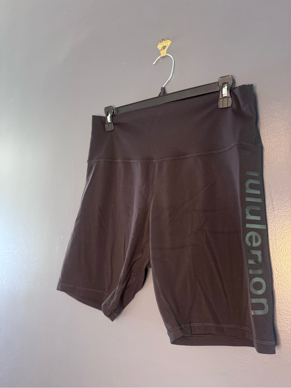 Lululemon Buttery Soft Athletica Black Bike Shorts w Side Word Logo Size 12